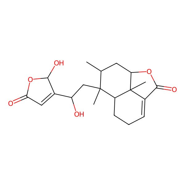 2D Structure of 9-[2-hydroxy-2-(2-hydroxy-5-oxo-2H-furan-3-yl)ethyl]-9,10,12-trimethyl-2-oxatricyclo[6.3.1.04,12]dodec-4-en-3-one