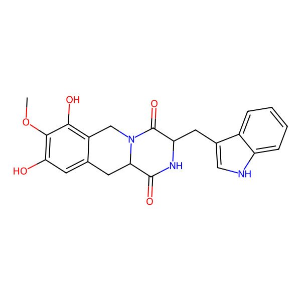 2D Structure of 7,9-Dihydroxy-3-(1h-indol-3-ylmethyl)-8-methoxy-2,3,11,11a-tetrahydro-6h-pyrazino[1,2-b]isoquinoline-1,4-dione