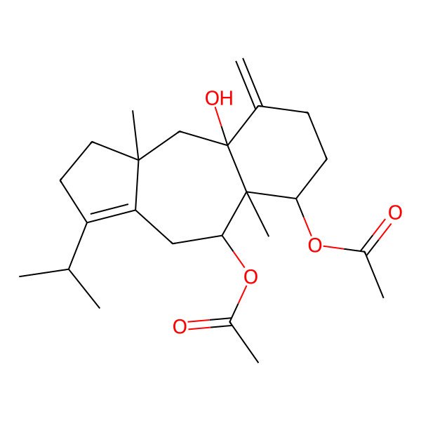 2D Structure of [(5S,5aR,6S,9aR,10aS)-5-acetyloxy-9a-hydroxy-5a,10a-dimethyl-9-methylidene-3-propan-2-yl-1,2,4,5,6,7,8,10-octahydrobenzo[f]azulen-6-yl] acetate