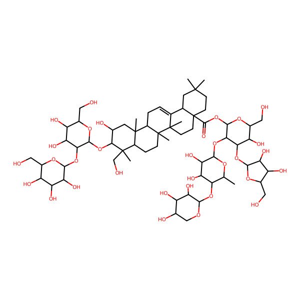 2D Structure of [4-[3,4-Dihydroxy-5-(hydroxymethyl)oxolan-2-yl]oxy-3-[3,4-dihydroxy-6-methyl-5-(3,4,5-trihydroxyoxan-2-yl)oxyoxan-2-yl]oxy-5-hydroxy-6-(hydroxymethyl)oxan-2-yl] 10-[4,5-dihydroxy-6-(hydroxymethyl)-3-[3,4,5-trihydroxy-6-(hydroxymethyl)oxan-2-yl]oxyoxan-2-yl]oxy-11-hydroxy-9-(hydroxymethyl)-2,2,6a,6b,9,12a-hexamethyl-1,3,4,5,6,6a,7,8,8a,10,11,12,13,14b-tetradecahydropicene-4a-carboxylate