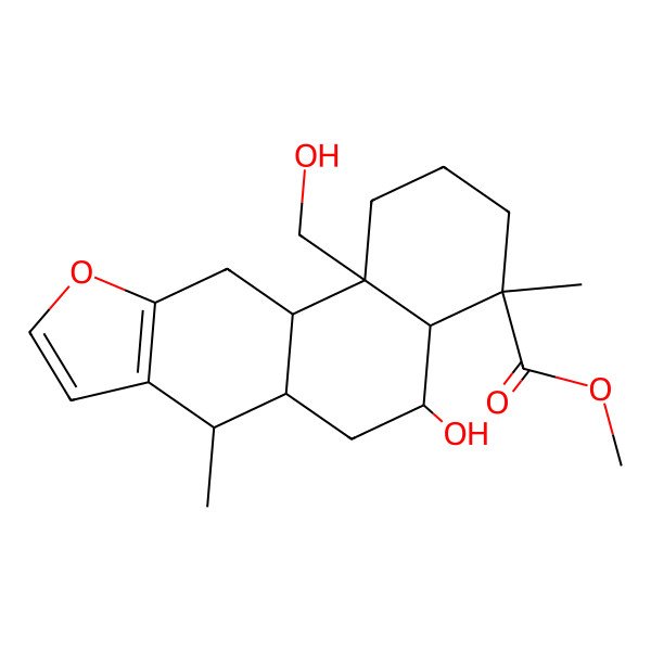 2D Structure of Methyl 5-hydroxy-11b-(hydroxymethyl)-4,7-dimethyl-1,2,3,4a,5,6,6a,7,11,11a-decahydronaphtho[2,1-f][1]benzofuran-4-carboxylate