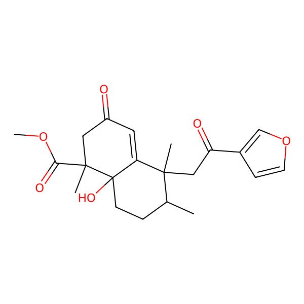 2D Structure of methyl (1S,5S,6R,8aS)-5-[2-(furan-3-yl)-2-oxoethyl]-8a-hydroxy-1,5,6-trimethyl-3-oxo-2,6,7,8-tetrahydronaphthalene-1-carboxylate