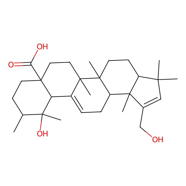 2D Structure of 11-hydroxy-1-(hydroxymethyl)-3,3,5a,5b,10,11,13b-heptamethyl-4,5,6,7,8,9,10,11a,13,13a-decahydro-3aH-cyclopenta[a]chrysene-7a-carboxylic acid