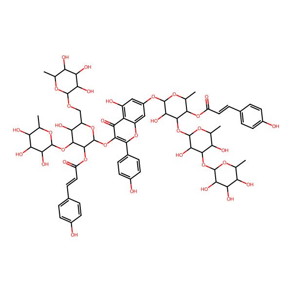 2D Structure of [(2S,3S,4S,5S,6R)-4-[(2R,3S,4R,5S,6S)-3,5-dihydroxy-6-methyl-4-[(2R,3S,4R,5R,6S)-3,4,5-trihydroxy-6-methyloxan-2-yl]oxyoxan-2-yl]oxy-5-hydroxy-6-[5-hydroxy-3-[(2S,3R,4S,5R,6R)-5-hydroxy-3-[(E)-3-(4-hydroxyphenyl)prop-2-enoyl]oxy-4-[(2R,3S,4R,5R,6S)-3,4,5-trihydroxy-6-methyloxan-2-yl]oxy-6-[[(2R,3S,4R,5R,6S)-3,4,5-trihydroxy-6-methyloxan-2-yl]oxymethyl]oxan-2-yl]oxy-2-(4-hydroxyphenyl)-4-oxochromen-7-yl]oxy-2-methyloxan-3-yl] (Z)-3-(4-hydroxyphenyl)prop-2-enoate