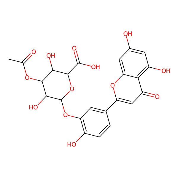 2D Structure of (2S,3S,4S,5R,6S)-4-acetyloxy-6-[5-(5,7-dihydroxy-4-oxochromen-2-yl)-2-hydroxyphenoxy]-3,5-dihydroxyoxane-2-carboxylic acid