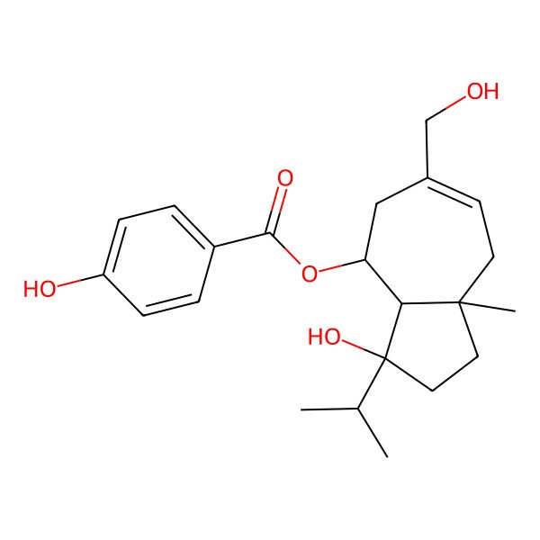 2D Structure of [(3S,3aR,4R,8aS)-3-hydroxy-6-(hydroxymethyl)-8a-methyl-3-propan-2-yl-1,2,3a,4,5,8-hexahydroazulen-4-yl] 4-hydroxybenzoate