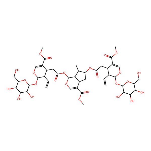 2D Structure of methyl 1,6-bis[[2-[3-ethenyl-5-methoxycarbonyl-2-[3,4,5-trihydroxy-6-(hydroxymethyl)oxan-2-yl]oxy-3,4-dihydro-2H-pyran-4-yl]acetyl]oxy]-7-methyl-1,4a,5,6,7,7a-hexahydrocyclopenta[c]pyran-4-carboxylate