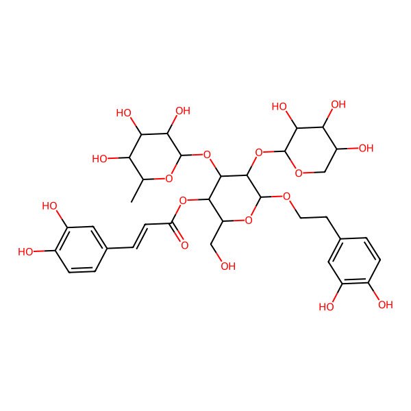 2D Structure of [(2R,3R,4S,5R,6R)-6-[2-(3,4-dihydroxyphenyl)ethoxy]-2-(hydroxymethyl)-4-[(2S,3R,4R,5R,6S)-3,4,5-trihydroxy-6-methyloxan-2-yl]oxy-5-[(2S,3R,4S,5S)-3,4,5-trihydroxyoxan-2-yl]oxyoxan-3-yl] (E)-3-(3,4-dihydroxyphenyl)prop-2-enoate