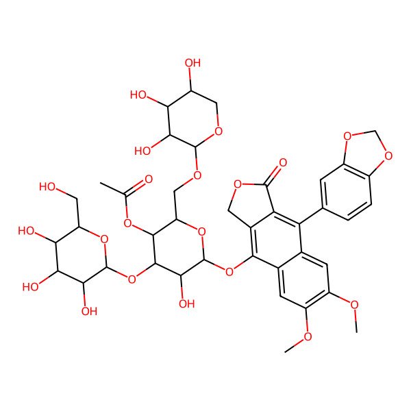 2D Structure of [6-[[9-(1,3-benzodioxol-5-yl)-6,7-dimethoxy-1-oxo-3H-benzo[f][2]benzofuran-4-yl]oxy]-5-hydroxy-4-[3,4,5-trihydroxy-6-(hydroxymethyl)oxan-2-yl]oxy-2-[(3,4,5-trihydroxyoxan-2-yl)oxymethyl]oxan-3-yl] acetate