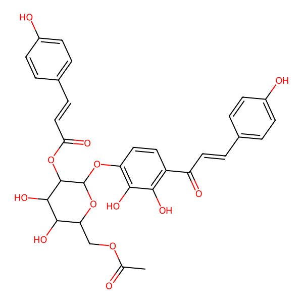 2D Structure of [(2S,3R,4S,5S,6S)-6-(acetyloxymethyl)-2-[2,3-dihydroxy-4-[(E)-3-(4-hydroxyphenyl)prop-2-enoyl]phenoxy]-4,5-dihydroxyoxan-3-yl] (E)-3-(4-hydroxyphenyl)prop-2-enoate