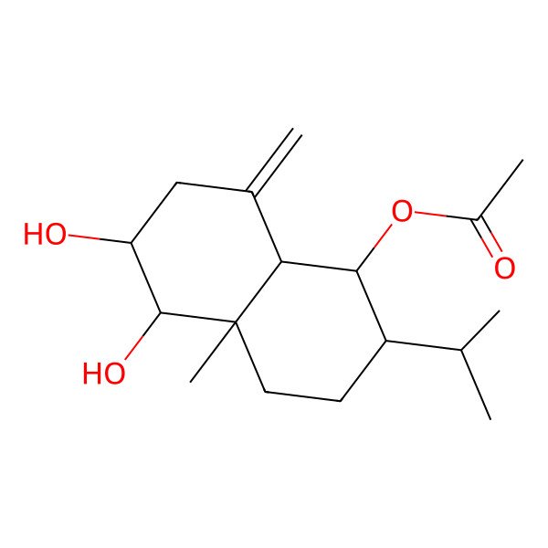 2D Structure of (5,6-Dihydroxy-4a-methyl-8-methylidene-2-propan-2-yl-1,2,3,4,5,6,7,8a-octahydronaphthalen-1-yl) acetate