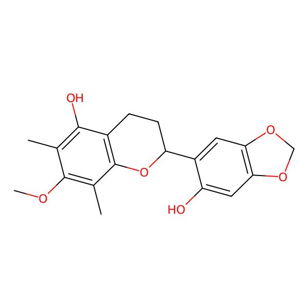 2D Structure of 5,2'-Dihydroxy-7-methoxy-6,8-dimethyl-4',5'-methylenedioxyflavan 2D Structure of 5,2'-Dihydroxy-7-methoxy-6,8-dimethyl-4',5'-methylenedioxyflavan