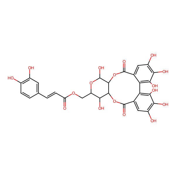 2D Structure of [(10R,11S,13R,14R,15S)-3,4,5,11,14,20,21,22-octahydroxy-8,17-dioxo-9,12,16-trioxatetracyclo[16.4.0.02,7.010,15]docosa-1(22),2,4,6,18,20-hexaen-13-yl]methyl (E)-3-(3,4-dihydroxyphenyl)prop-2-enoate