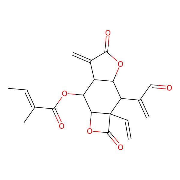 2D Structure of [(1R,2S,3R,6R,7S,8R)-6-ethenyl-11-methylidene-5,10-dioxo-7-(3-oxoprop-1-en-2-yl)-4,9-dioxatricyclo[6.3.0.03,6]undecan-2-yl] (E)-2-methylbut-2-enoate