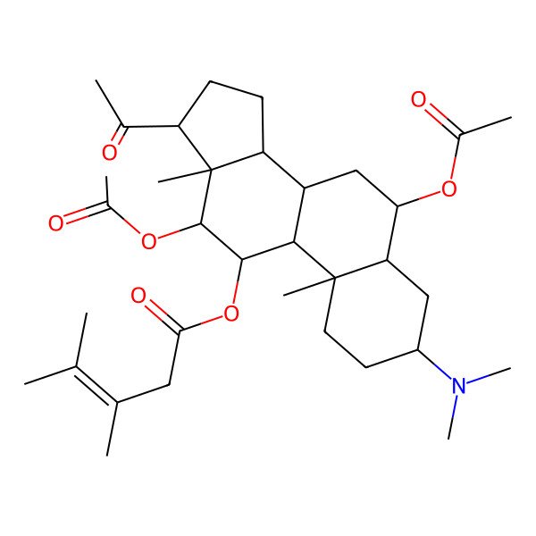 2D Structure of [(3S,5R,6R,8S,9S,10S,11S,12S,13S,14S,17S)-17-acetyl-6,12-diacetyloxy-3-(dimethylamino)-10,13-dimethyl-2,3,4,5,6,7,8,9,11,12,14,15,16,17-tetradecahydro-1H-cyclopenta[a]phenanthren-11-yl] 3,4-dimethylpent-3-enoate