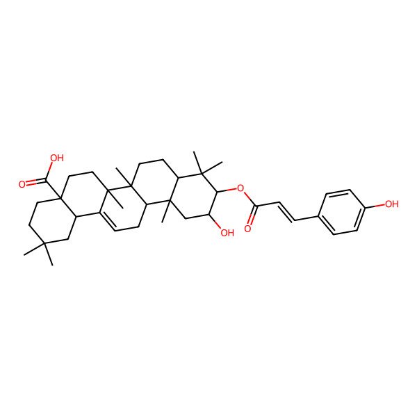 2D Structure of (4aS,6aS,6bR,10S,11S,12aR)-11-hydroxy-10-[(E)-3-(4-hydroxyphenyl)prop-2-enoyl]oxy-2,2,6a,6b,9,9,12a-heptamethyl-1,3,4,5,6,6a,7,8,8a,10,11,12,13,14b-tetradecahydropicene-4a-carboxylic acid