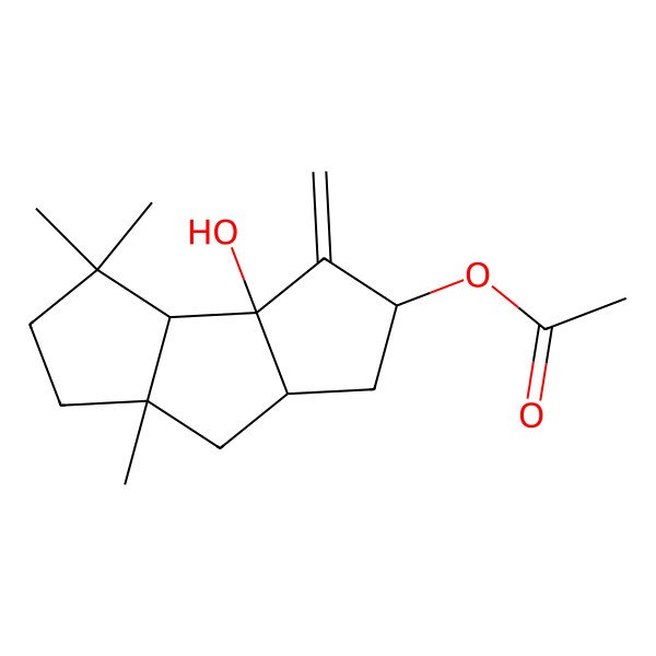 2D Structure of (3b-hydroxy-3,3,7a-trimethyl-4-methylidene-2,3a,5,6,6a,7-hexahydro-1H-cyclopenta[a]pentalen-5-yl) acetate