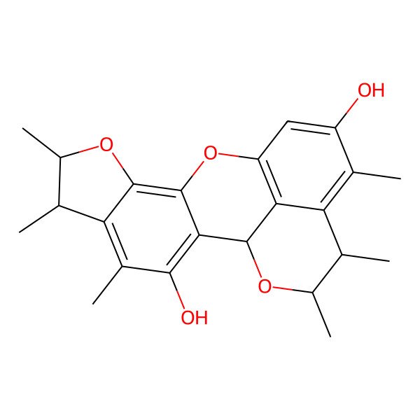 2D Structure of 4,6,7,15,17,18-Hexamethyl-8,11,19-trioxapentacyclo[10.7.1.02,10.05,9.016,20]icosa-2,4,9,12(20),13,15-hexaene-3,14-diol