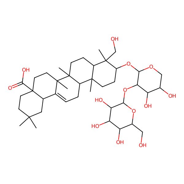 2D Structure of (4aS,6aR,6aS,6bR,8aR,9R,10S,12aR,14bS)-10-[(2S,3S,4R,5R)-4,5-dihydroxy-3-[(2S,3R,4S,5S,6R)-3,4,5-trihydroxy-6-(hydroxymethyl)oxan-2-yl]oxyoxan-2-yl]oxy-9-(hydroxymethyl)-2,2,6a,6b,9,12a-hexamethyl-1,3,4,5,6,6a,7,8,8a,10,11,12,13,14b-tetradecahydropicene-4a-carboxylic acid