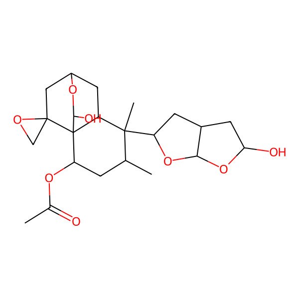 2D Structure of [(1S,2S,4R,5S,6R,8S,10S,11R)-5-[(2S,3aS,5R,6aR)-5-hydroxy-2,3,3a,4,5,6a-hexahydrofuro[2,3-b]furan-2-yl]-10-hydroxy-4,5-dimethylspiro[9-oxatricyclo[6.2.2.01,6]dodecane-11,2'-oxirane]-2-yl] acetate
