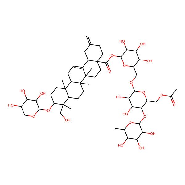 2D Structure of [6-[[6-(Acetyloxymethyl)-3,4-dihydroxy-5-(3,4,5-trihydroxy-6-methyloxan-2-yl)oxyoxan-2-yl]oxymethyl]-3,4,5-trihydroxyoxan-2-yl] 9-(hydroxymethyl)-6a,6b,9,12a-tetramethyl-2-methylidene-10-(3,4,5-trihydroxyoxan-2-yl)oxy-1,3,4,5,6,6a,7,8,8a,10,11,12,13,14b-tetradecahydropicene-4a-carboxylate