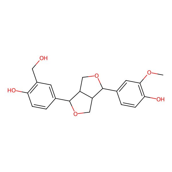 2D Structure of 4-[(3S,3aR,6S,6aR)-6-(4-hydroxy-3-methoxyphenyl)-1,3,3a,4,6,6a-hexahydrofuro[3,4-c]furan-3-yl]-2-(hydroxymethyl)phenol