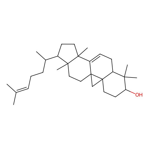 2D Structure of (1R,3R,6S,8R,12R,15R,16R)-7,7,12,16-tetramethyl-15-[(2S)-6-methylhept-5-en-2-yl]pentacyclo[9.7.0.01,3.03,8.012,16]octadec-10-en-6-ol