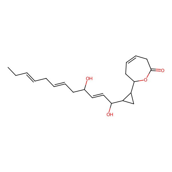2D Structure of (2R)-2-[(1R,2R)-2-[(1R,2E,4S,6Z,9Z)-1,4-dihydroxydodeca-2,6,9-trienyl]cyclopropyl]-3,6-dihydro-2H-oxepin-7-one