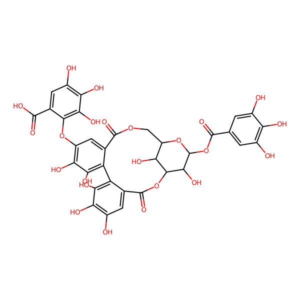 2D Structure of 2-[[6,7,8,11,12,22,23-Heptahydroxy-3,16-dioxo-21-(3,4,5-trihydroxybenzoyl)oxy-2,17,20-trioxatetracyclo[17.3.1.04,9.010,15]tricosa-4,6,8,10,12,14-hexaen-13-yl]oxy]-3,4,5-trihydroxybenzoic acid