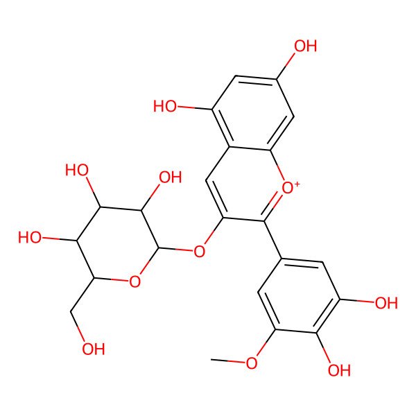 2D Structure of (2S,3R,4S,5R,6R)-2-[2-(3,4-dihydroxy-5-methoxyphenyl)-5,7-dihydroxychromenylium-3-yl]oxy-6-(hydroxymethyl)oxane-3,4,5-triol