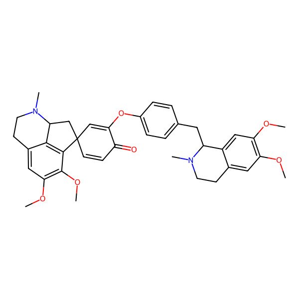 2D Structure of (2R,4R)-2'-[4-[[(1S)-6,7-dimethoxy-2-methyl-3,4-dihydro-1H-isoquinolin-1-yl]methyl]phenoxy]-10,11-dimethoxy-5-methylspiro[5-azatricyclo[6.3.1.04,12]dodeca-1(12),8,10-triene-2,4'-cyclohexa-2,5-diene]-1'-one