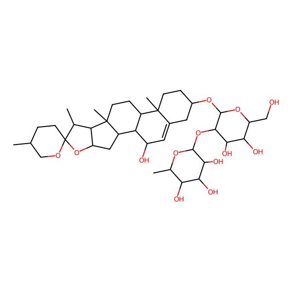 2D Structure of (2S,3R,4R,5R,6S)-2-[(2R,3R,4S,5S,6R)-4,5-dihydroxy-6-(hydroxymethyl)-2-[(1S,2S,4S,5'R,6R,7S,8R,9S,12S,13R,16S,20R)-20-hydroxy-5',7,9,13-tetramethylspiro[5-oxapentacyclo[10.8.0.02,9.04,8.013,18]icos-18-ene-6,2'-oxane]-16-yl]oxyoxan-3-yl]oxy-6-methyloxane-3,4,5-triol