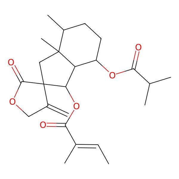 2D Structure of [3a,4-dimethyl-4'-methylidene-7-(2-methylpropanoyloxy)-2'-oxospiro[3,4,5,6,7,7a-hexahydro-1H-indene-2,3'-oxolane]-1-yl] 2-methylbut-2-enoate