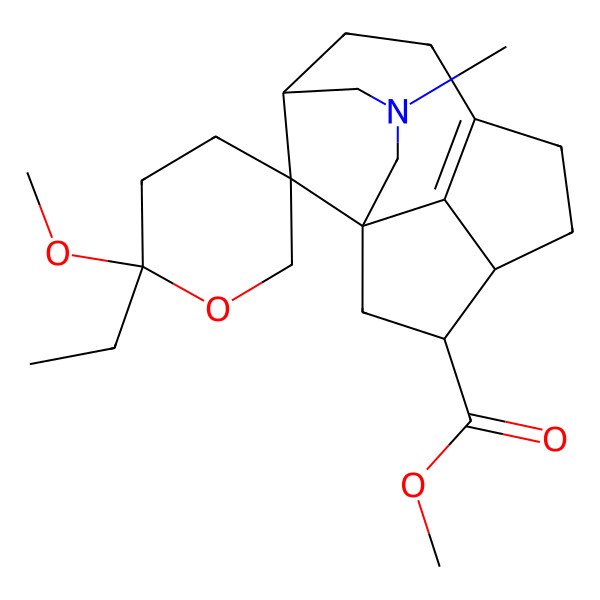 2D Structure of methyl (1R,2'S,5S,11R,12R,15R)-2'-ethyl-2'-methoxy-3-methylspiro[3-azatetracyclo[6.5.1.11,5.011,14]pentadec-8(14)-ene-15,5'-oxane]-12-carboxylate