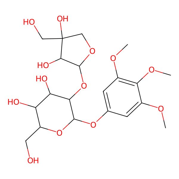 2D Structure of (2S,3S,4R,5S,6S)-5-[(2R,3S,4S)-3,4-dihydroxy-4-(hydroxymethyl)oxolan-2-yl]oxy-2-(hydroxymethyl)-6-(3,4,5-trimethoxyphenoxy)oxane-3,4-diol
