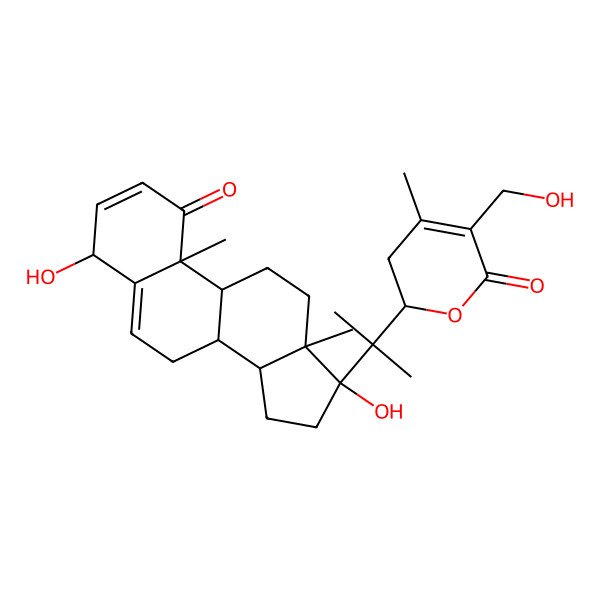 2D Structure of 2-[2-[(4S,10R,13S,17R)-4,17-dihydroxy-10,13-dimethyl-1-oxo-7,8,9,11,12,14,15,16-octahydro-4H-cyclopenta[a]phenanthren-17-yl]propan-2-yl]-5-(hydroxymethyl)-4-methyl-2,3-dihydropyran-6-one