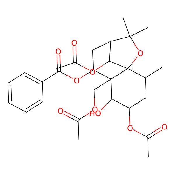 2D Structure of [(1R,2R,4S,5S,6R,7S,9S,12S)-4,12-diacetyloxy-6-(acetyloxymethyl)-5-hydroxy-2,10,10-trimethyl-11-oxatricyclo[7.2.1.01,6]dodecan-7-yl] benzoate