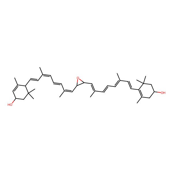 2D Structure of (1R)-4-[(1E,3E,5E,7E)-8-[(2S,3R)-3-[(1E,3E,5E,7E)-8-[(1R,4S)-4-hydroxy-2,6,6-trimethylcyclohex-2-en-1-yl]-2,6-dimethylocta-1,3,5,7-tetraenyl]oxiran-2-yl]-3,7-dimethylocta-1,3,5,7-tetraenyl]-3,5,5-trimethylcyclohex-3-en-1-ol