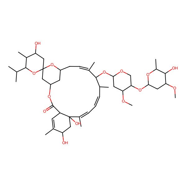 2D Structure of (1S,4R,4'S,5'S,6'R,7S,9S,10E,12E,14S,15S,16E,19R,21R)-4',7,9-trihydroxy-15-[5-(5-hydroxy-4-methoxy-6-methyloxan-2-yl)oxy-4-methoxyoxan-2-yl]oxy-5',6,10,14,16-pentamethyl-6'-propan-2-ylspiro[2,20-dioxatricyclo[17.3.1.04,9]tricosa-5,10,12,16-tetraene-21,2'-oxane]-3-one