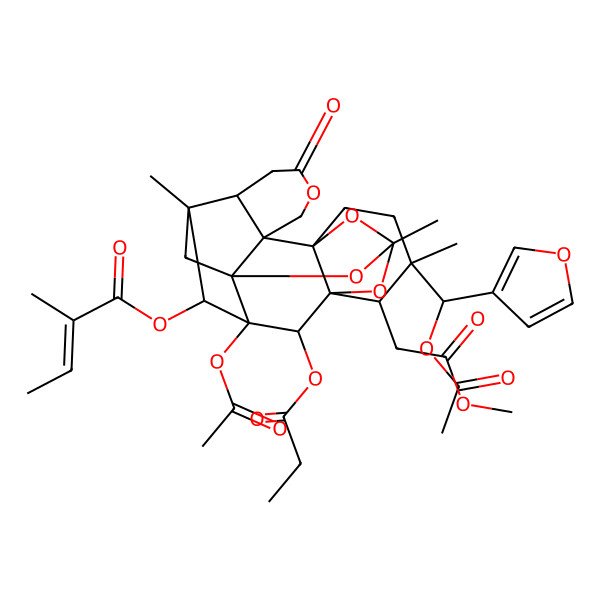2D Structure of [(5S,8S,9R,10S,14R,15S,20R)-12-acetyloxy-8-[(S)-acetyloxy(furan-3-yl)methyl]-9-(2-methoxy-2-oxoethyl)-3,8,14-trimethyl-17-oxo-11-propanoyloxy-2,4,18,22-tetraoxaheptacyclo[12.6.1.13,10.01,12.05,10.05,20.015,20]docosan-13-yl] (E)-2-methylbut-2-enoate