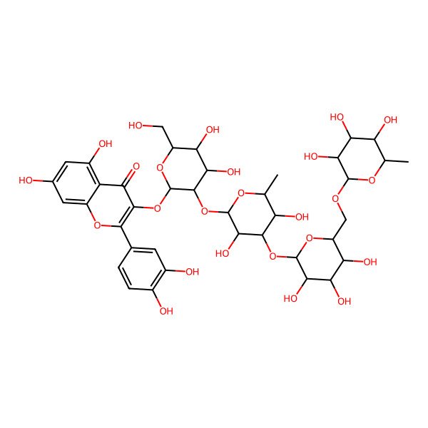 2D Structure of 3-[3-[3,5-Dihydroxy-6-methyl-4-[3,4,5-trihydroxy-6-[(3,4,5-trihydroxy-6-methyloxan-2-yl)oxymethyl]oxan-2-yl]oxyoxan-2-yl]oxy-4,5-dihydroxy-6-(hydroxymethyl)oxan-2-yl]oxy-2-(3,4-dihydroxyphenyl)-5,7-dihydroxychromen-4-one