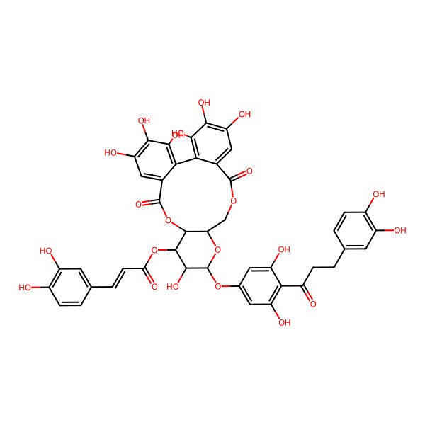 2D Structure of [13-[4-[3-(3,4-Dihydroxyphenyl)propanoyl]-3,5-dihydroxyphenoxy]-3,4,5,12,21,22,23-heptahydroxy-8,18-dioxo-9,14,17-trioxatetracyclo[17.4.0.02,7.010,15]tricosa-1(23),2,4,6,19,21-hexaen-11-yl] 3-(3,4-dihydroxyphenyl)prop-2-enoate