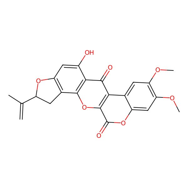 2D Structure of (6R)-10-hydroxy-16,17-dimethoxy-6-prop-1-en-2-yl-2,7,20-trioxapentacyclo[11.8.0.03,11.04,8.014,19]henicosa-1(13),3(11),4(8),9,14,16,18-heptaene-12,21-dione