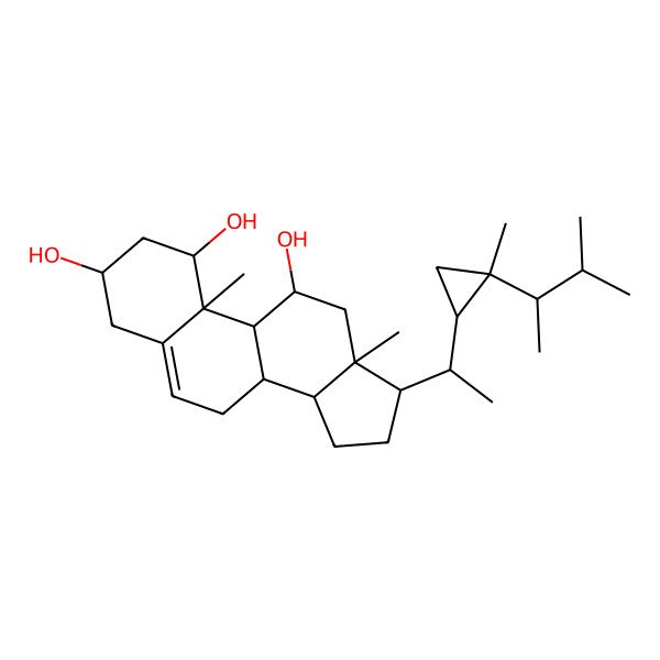 2D Structure of (1S,3R,8S,9S,10R,11R,13R,14S,17R)-10,13-dimethyl-17-[(1S)-1-[(1R,2R)-2-methyl-2-[(2R)-3-methylbutan-2-yl]cyclopropyl]ethyl]-2,3,4,7,8,9,11,12,14,15,16,17-dodecahydro-1H-cyclopenta[a]phenanthrene-1,3,11-triol