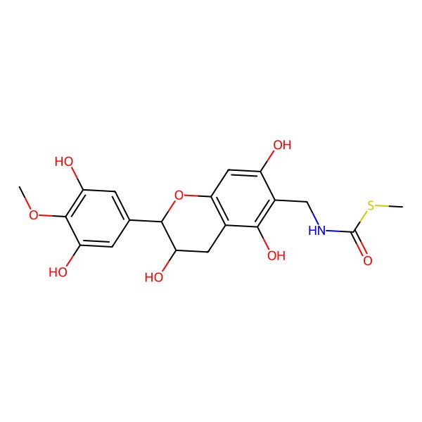 2D Structure of S-methyl N-[[2-(3,5-dihydroxy-4-methoxyphenyl)-3,5,7-trihydroxy-3,4-dihydro-2H-chromen-6-yl]methyl]carbamothioate