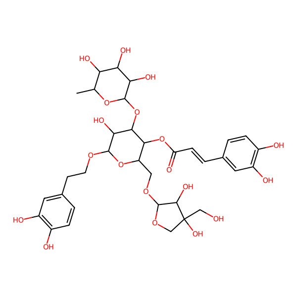 2D Structure of [(2S,3S,4S,5S,6S)-2-[[(2R,3R,4S)-3,4-dihydroxy-4-(hydroxymethyl)oxolan-2-yl]oxymethyl]-6-[2-(3,4-dihydroxyphenyl)ethoxy]-5-hydroxy-4-[(2R,3S,4S,5S,6R)-3,4,5-trihydroxy-6-methyloxan-2-yl]oxyoxan-3-yl] (E)-3-(3,4-dihydroxyphenyl)prop-2-enoate