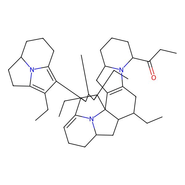 2D Structure of 1-[12,20,23-Triethyl-21-(3-ethyl-11-azatricyclo[5.3.1.04,11]undeca-1,3-dien-2-yl)-22-methyl-9,25-diazaheptacyclo[13.9.1.01,13.02,10.04,9.019,25.020,24]pentacosa-2(10),18-dien-8-yl]propan-1-one