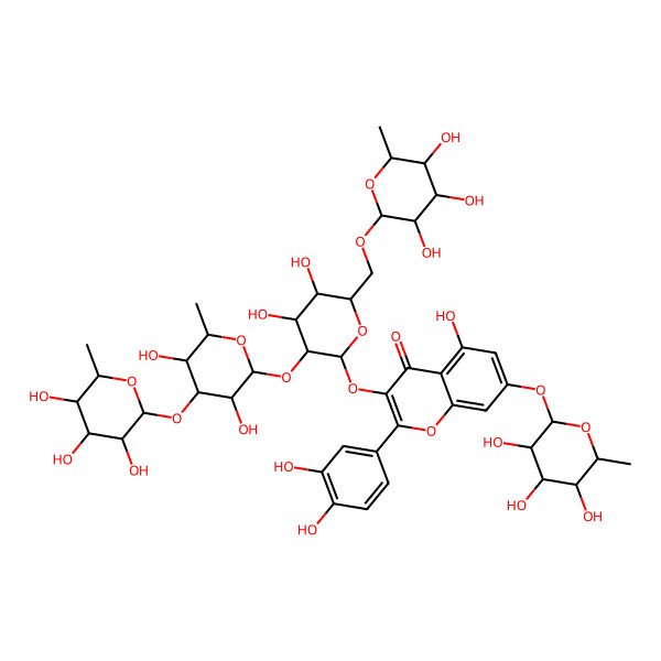 2D Structure of 3-[3-[3,5-Dihydroxy-6-methyl-4-(3,4,5-trihydroxy-6-methyloxan-2-yl)oxyoxan-2-yl]oxy-4,5-dihydroxy-6-[(3,4,5-trihydroxy-6-methyloxan-2-yl)oxymethyl]oxan-2-yl]oxy-2-(3,4-dihydroxyphenyl)-5-hydroxy-7-(3,4,5-trihydroxy-6-methyloxan-2-yl)oxychromen-4-one