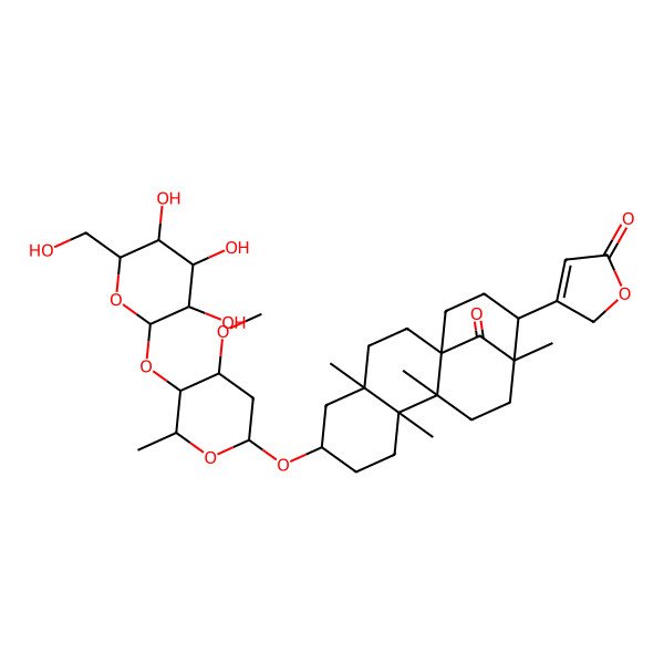 2D Structure of 3-[(1R,4S,6S,9S,10R,13R,14R)-6-[(2R,4S,5R,6R)-4-methoxy-6-methyl-5-[(2S,3R,4S,5S,6R)-3,4,5-trihydroxy-6-(hydroxymethyl)oxan-2-yl]oxyoxan-2-yl]oxy-4,9,10,13-tetramethyl-17-oxo-14-tetracyclo[11.3.1.01,10.04,9]heptadecanyl]-2H-furan-5-one