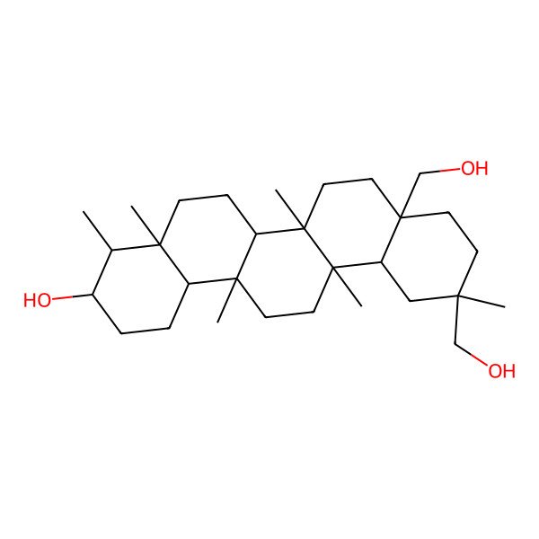 2D Structure of (3R,4R,4aS,6aS,6aS,6bR,8aR,11R,12aS,14aS,14bS)-8a,11-bis(hydroxymethyl)-4,4a,6a,6b,11,14a-hexamethyl-1,2,3,4,5,6,6a,7,8,9,10,12,12a,13,14,14b-hexadecahydropicen-3-ol 2D Structure of (3R,4R,4aS,6aS,6aS,6bR,8aR,11R,12aS,14aS,14bS)-8a,11-bis(hydroxymethyl)-4,4a,6a,6b,11,14a-hexamethyl-1,2,3,4,5,6,6a,7,8,9,10,12,12a,13,14,14b-hexadecahydropicen-3-ol